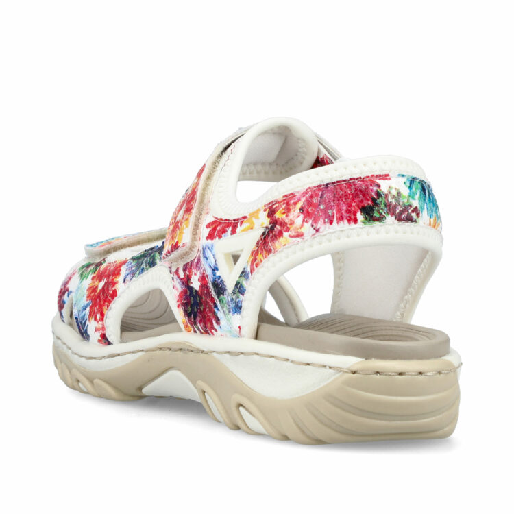 Sandales multicolores pour femme de la marque Rieker. Référence : 68666-90 Ice-Multi. Disponible chez Chauss'Family magasin de chaussures à Issoire.
