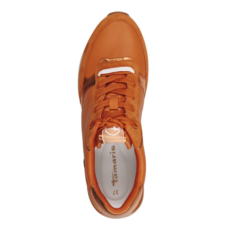 Baskets orange de la marque Tamaris. Référence 23754-42 606 Orange. Disponible chez Chauss'Family magasin de chaussures à Issoire.