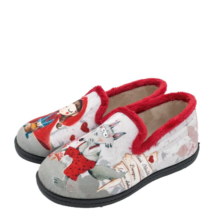 Pantoufles motif Chaperon rouge pour femme de la marque Plumaflex. Référence : Lobo R12215. Chauss'Family Issoire magasin de chaussures à Issoire.