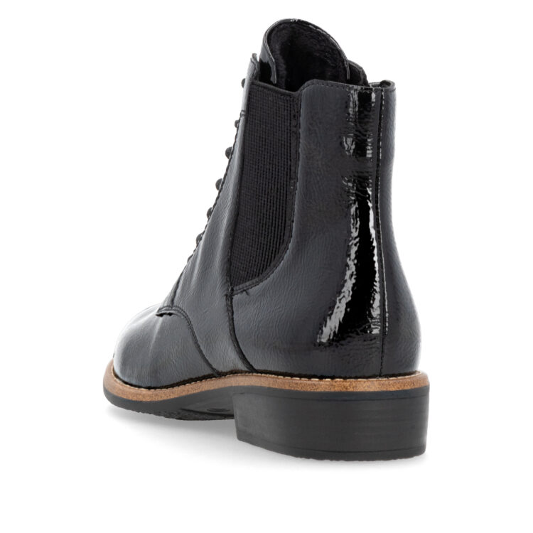 Bottines à lacets vernies pour femme marque Remonte. Référence D0F79-00 Schwarz. Disponible chez Chauss'Family magasin de chaussures Issoire.