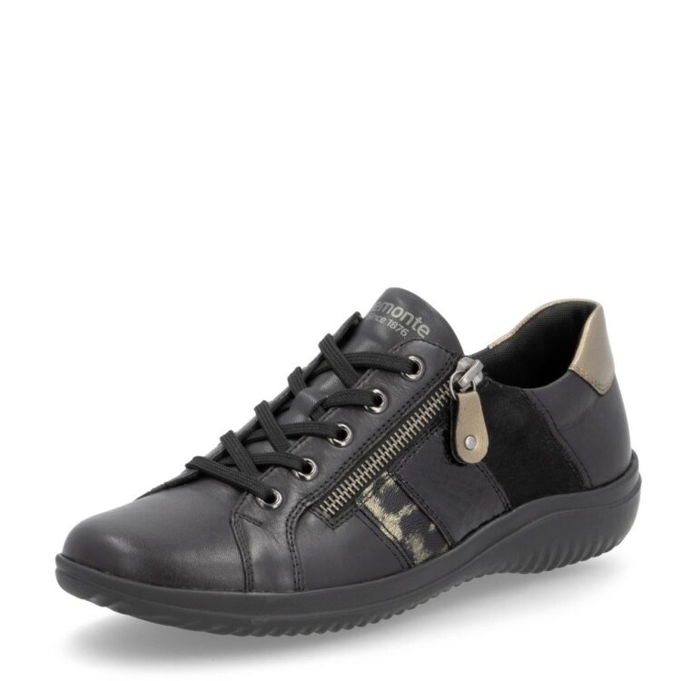 Baskets noires pour femme marque Remonte. Référence D1E00-03 Schwarz. Disponible chez Chauss'Family magasin de chaussures à Issoire.