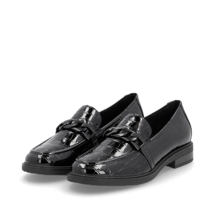 Mocassins noirs pour femme de la marque Remonte. Référence D1U00-00 Black. Disponible chez Chauss'Family magasin de chaussures à Issoire.