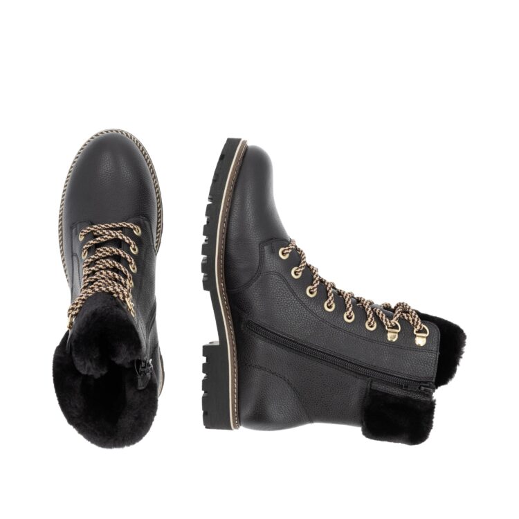 Bottines noire à lacets pour femme marque Remonte. Référence D8481-02 Schwarz. Disponible chez Chauss'Family magasin de chaussures Issoire.