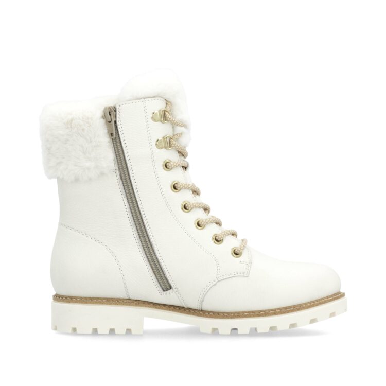 Bottines blanches à lacets pour femme marque Remonte. Référence D8481-80 White. Disponible chez Chauss'Family magasin de chaussures Issoire.