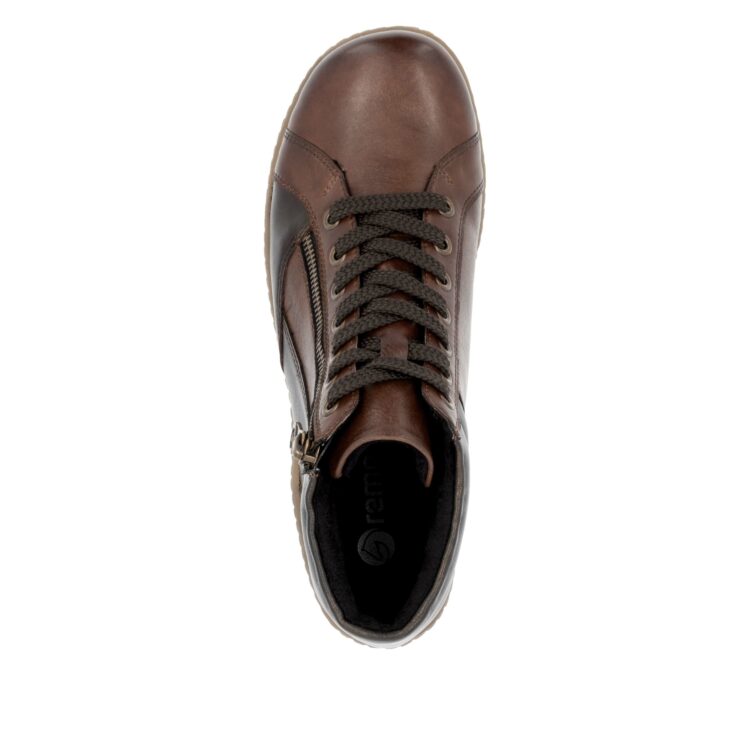 Baskets montantes marron pour femme marque Remonte. Référence R1458-22 Chestnut. Disponible chez Chauss'Family magasin de chaussures Issoire