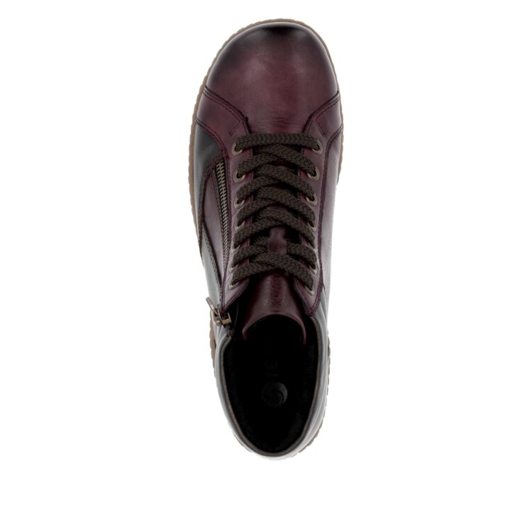 Baskets montantes bordeaux pour femme marque Remonte. Référence R1458-35 Vino. Disponible chez Chauss'Family magasin de chaussures Issoire