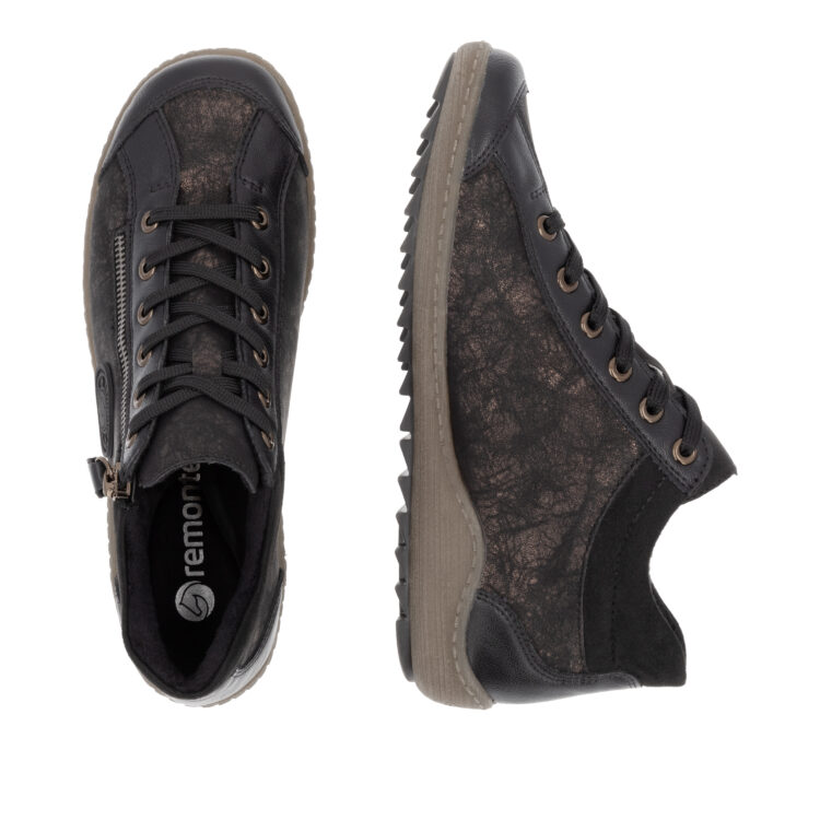 Baskets montantes noires pour femme marque Remonte. Référence R1477-90 Schwarz. Disponible chez Chauss'Family magasin de chaussures Issoire