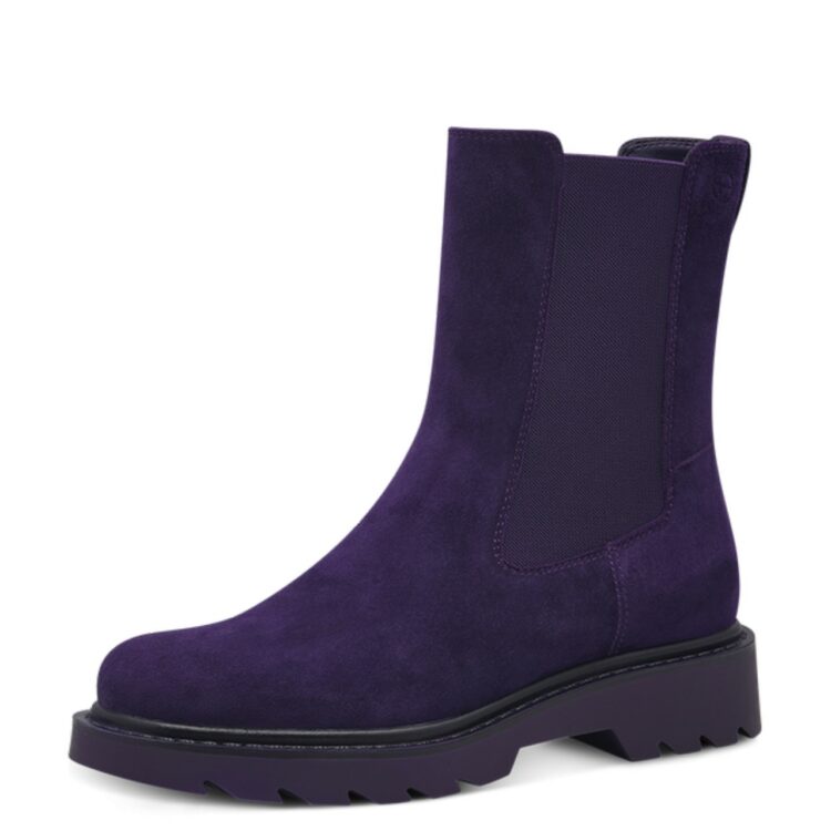 Bottines chelsea violettes pour femme de la marque Tamaris. Référence 25477-43 560 Purple. Disponible chez Chauss'Family Issoire.