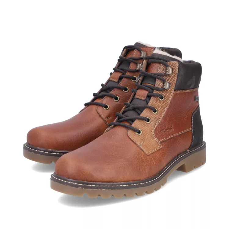 Bottines chaudes pour homme marque Rieker. Référence 38832-22 Cognac. Disponible chez Chauss'Family magasin de chaussures Issoire.