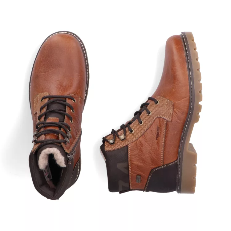 Bottines chaudes pour homme marque Rieker. Référence 38832-22 Cognac. Disponible chez Chauss'Family magasin de chaussures Issoire.