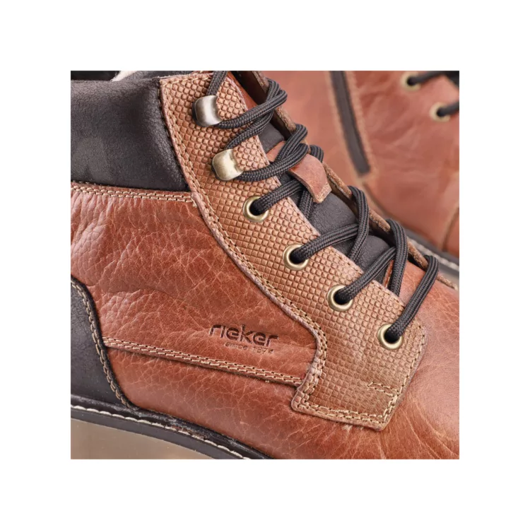 Bottines chaudes pour homme marque Rieker. Référence 38832-22 Cognac. Disponible chez Chauss'Family magasin de chaussures Issoire.