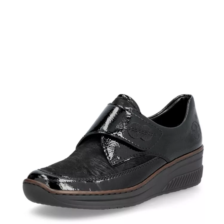 Chaussure à velcro pour femme marque Rieker. Référence 487C0-00 Black. Disponible chez Chauss'Family magasin de chaussures Issoire