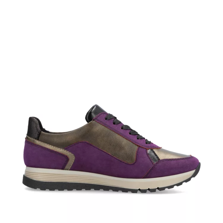 Baskets violettes pour femme marque Rieker. Référence 49002-30 Amethyst. Disponible chez Chauss'Family magasin de chaussures Issoire