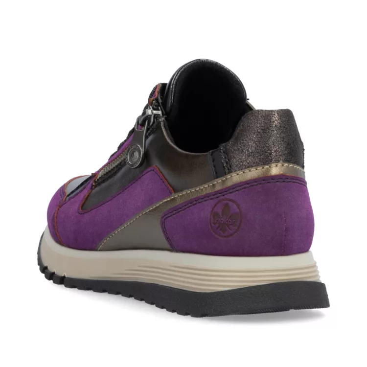 Baskets violettes pour femme marque Rieker. Référence 49002-30 Amethyst. Disponible chez Chauss'Family magasin de chaussures Issoire