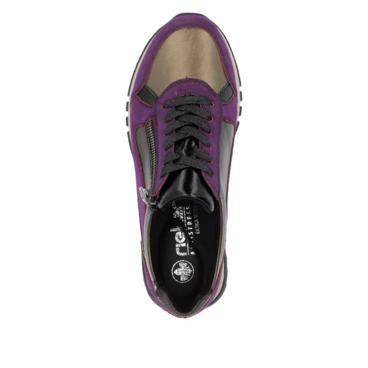 Baskets violettes pour femme marque Rieker. Référence 49002-30 Amethyst. Disponible chez Chauss'Family magasin de chaussures Issoire