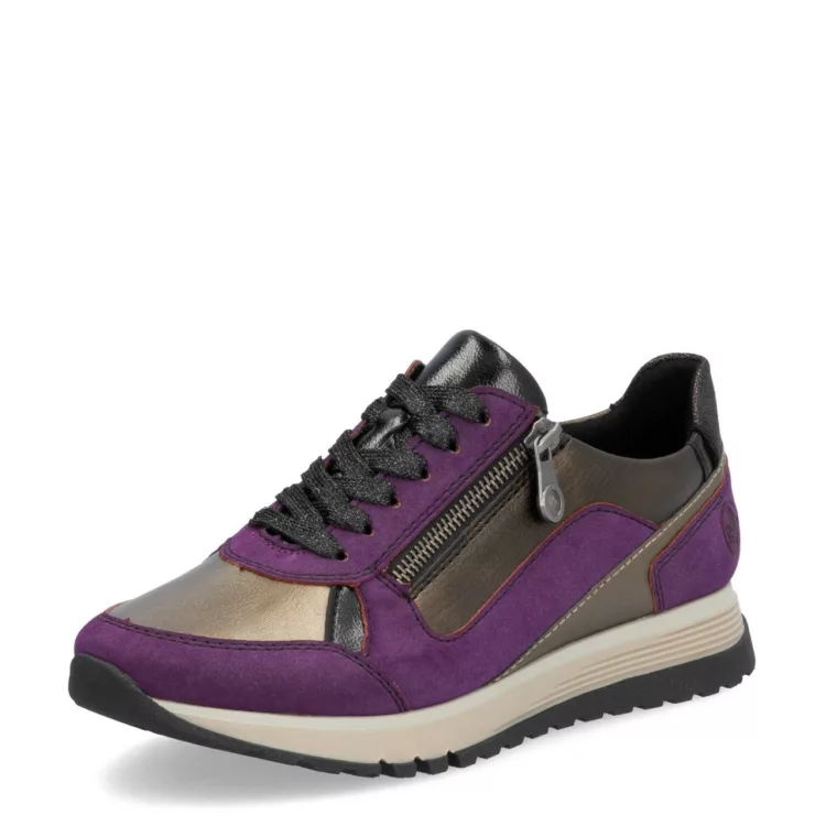 Baskets violettes pour femme marque Rieker. Référence 49002-30 Amethyst. Disponible chez Chauss'Family magasin de chaussures Issoire