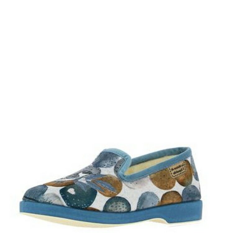 Charentaises motif oiseau femme marque La maison de l'espadrille référence 7624 Bleu. Disponible chez Chauss'Family magasin de chaussures à Issoire