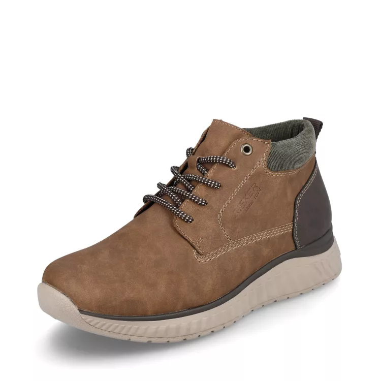 Baskets montantes marron pour homme marque Rieker. Référence B0603-24 Peanut. Disponible chez Chauss'Family magasin de chaussures Issoire.