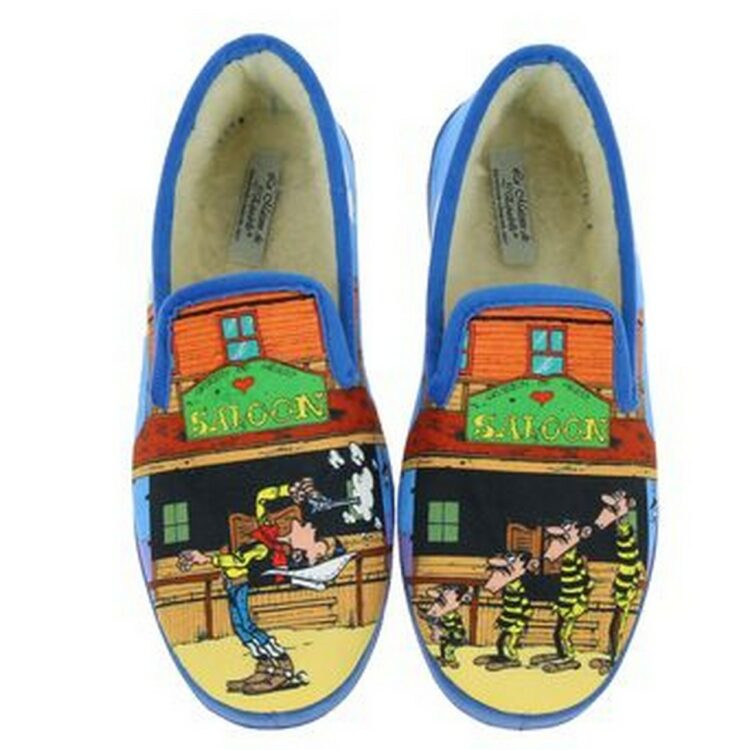 Charentaises motif Lucky Luke pour homme marque La maison de l'espadrille référence L57. Disponible chez Chauss'Family magasin chaussures Issoire