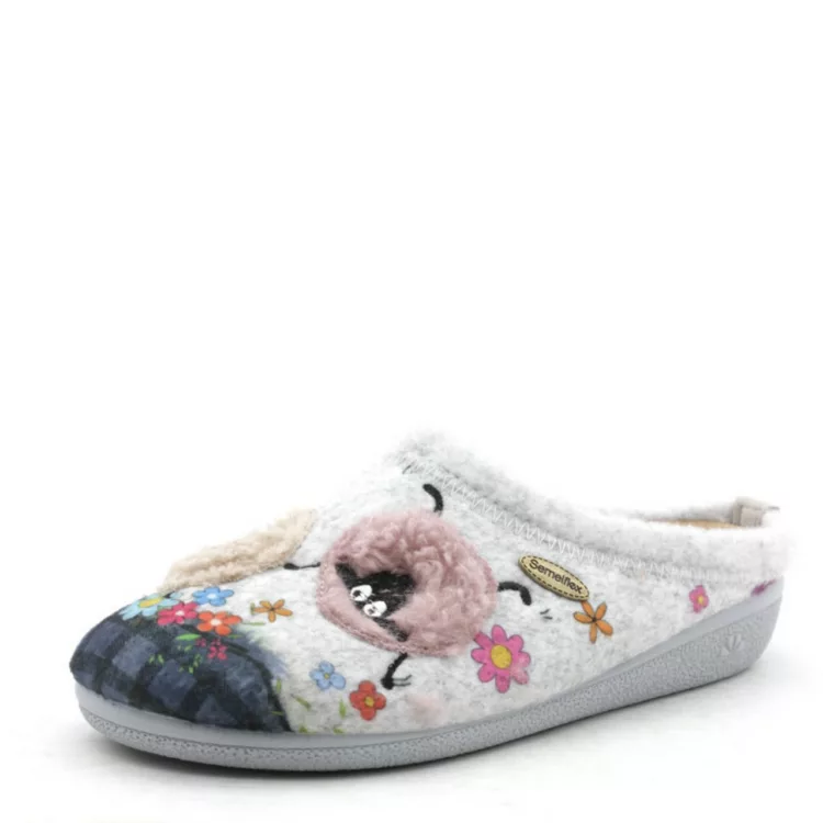 Mules motif mouton femme de la marque Semelflex La Toussuire Ecru. Disponible chez Chauss'Family magasin de chaussures à Issoire.