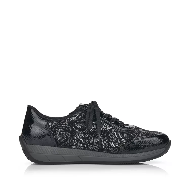 Baskets noires pour femme marque Rieker. Référence N1112-00 Black. Disponible chez Chauss'Family magasin de chaussures Issoire