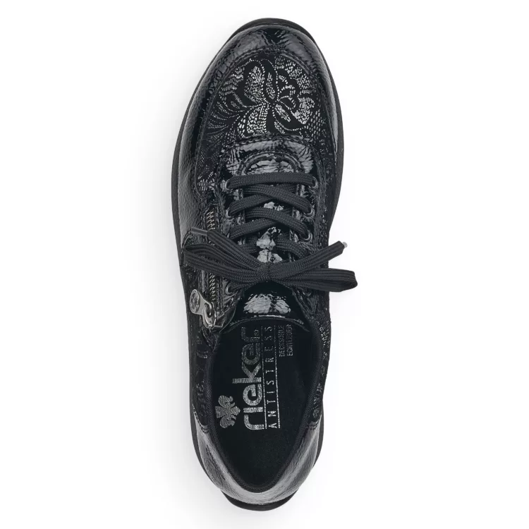 Baskets noires pour femme marque Rieker. Référence N1112-00 Black. Disponible chez Chauss'Family magasin de chaussures Issoire