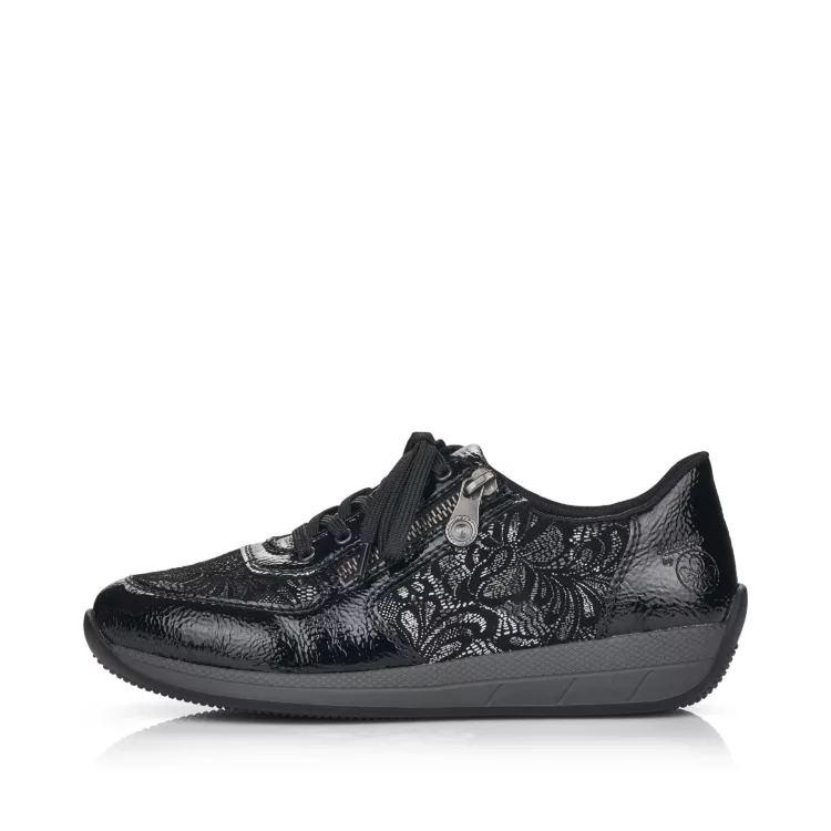 Baskets noires pour femme marque Rieker. Référence N1112-00 Black. Disponible chez Chauss'Family magasin de chaussures Issoire