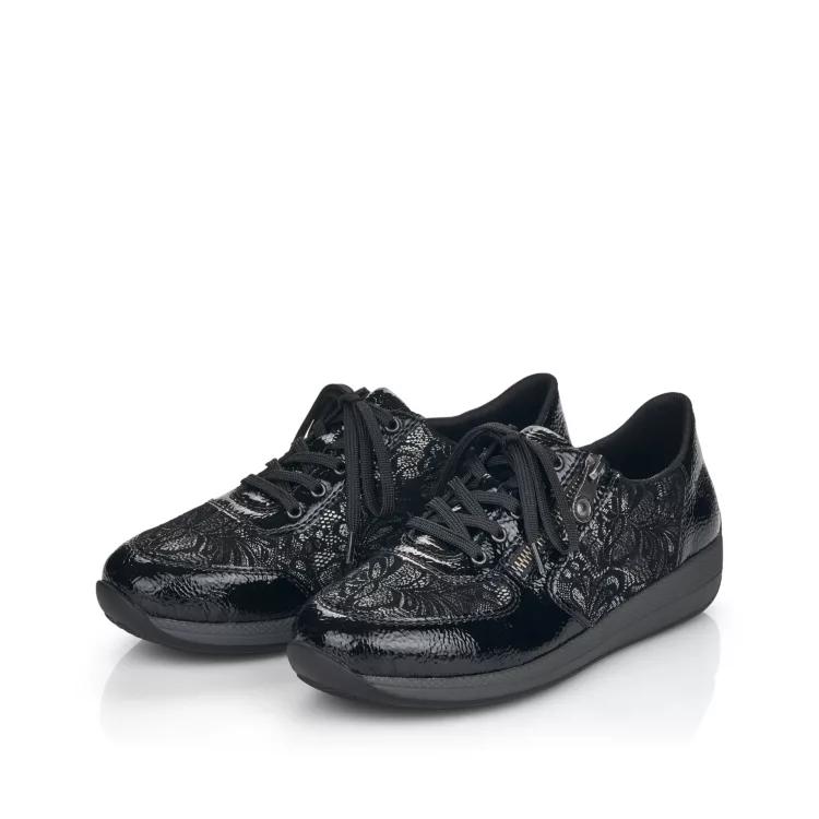 Baskets noires pour femme marque Rieker. Référence N1112-00 Black. Disponible chez Chauss'Family magasin de chaussures Issoire