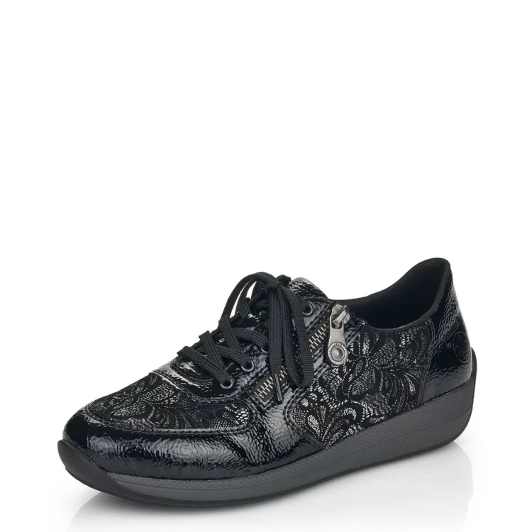 Baskets noires pour femme marque Rieker. Référence N1112-00 Black. Disponible chez Chauss'Family magasin de chaussures Issoire