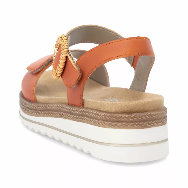 Sandales orange réglables avec semelles amovibles pour femme de la marque Remonte. Référence : D0Q52-39 Pumpkin. Disponible chez Chauss'Family à Issoire.