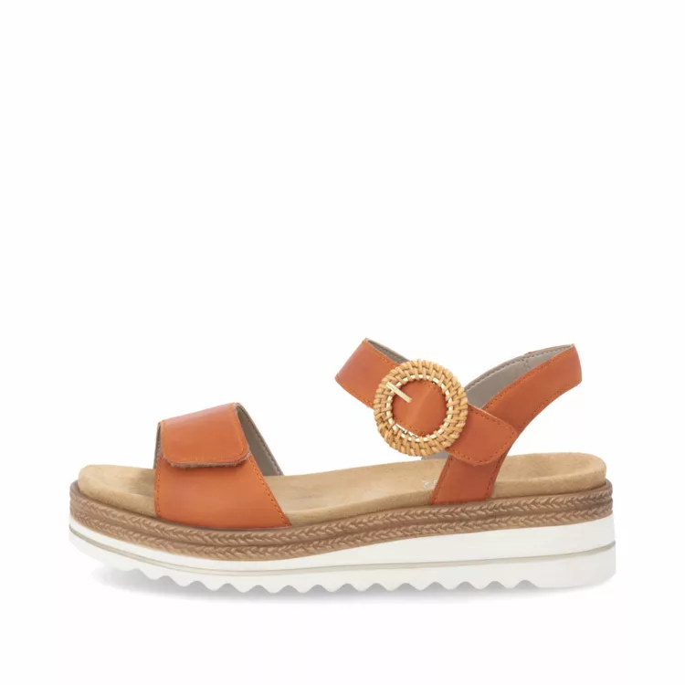 Sandales orange réglables avec semelles amovibles pour femme de la marque Remonte. Référence : D0Q52-39 Pumpkin. Disponible chez Chauss'Family à Issoire.