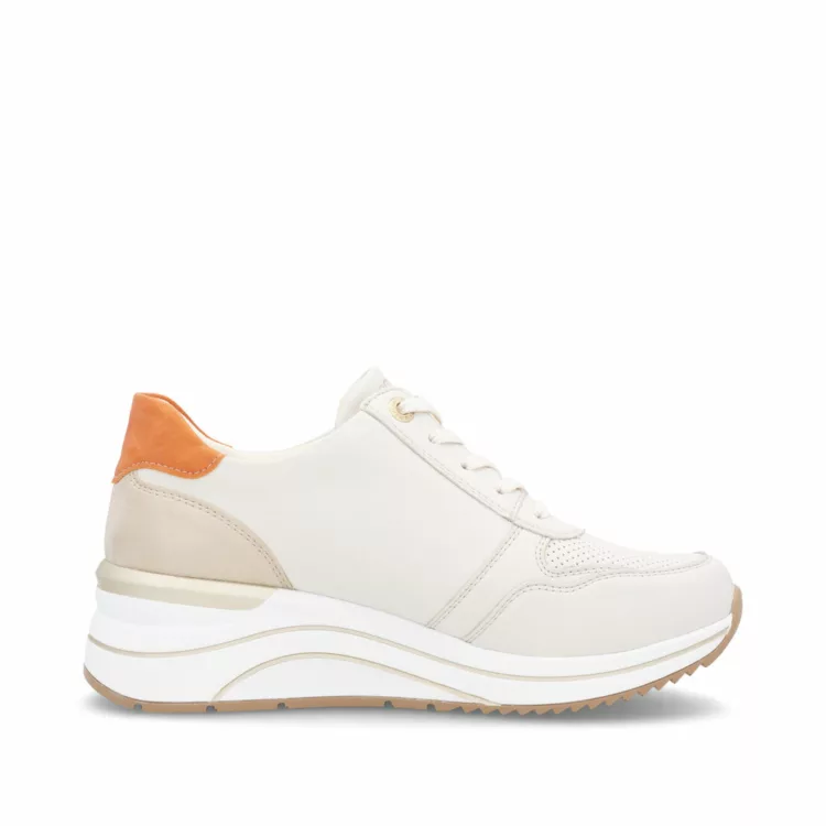 Baskets compensées beiges pour femme marque Remonte. Référence D0T10-80 Offwhite. Disponible chez Chauss'Family magasin de chaussures à Issoire.