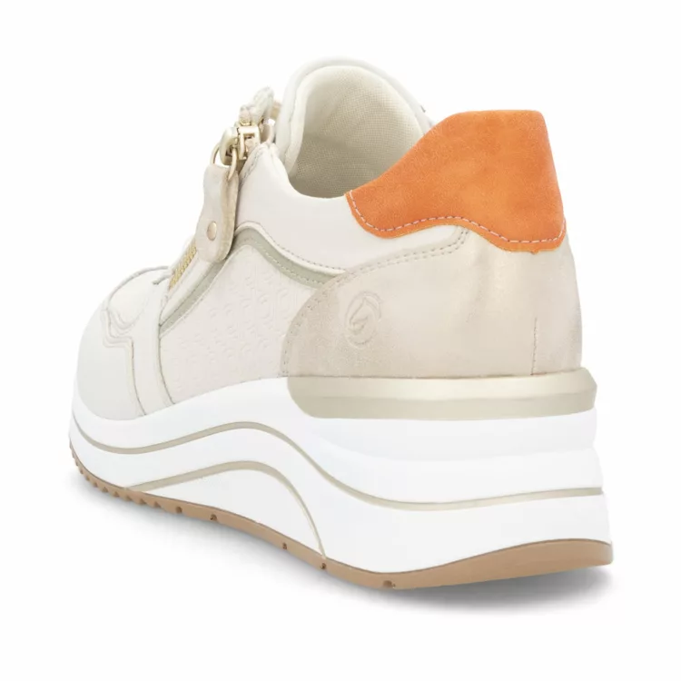 Baskets compensées beiges pour femme marque Remonte. Référence D0T10-80 Offwhite. Disponible chez Chauss'Family magasin de chaussures à Issoire.