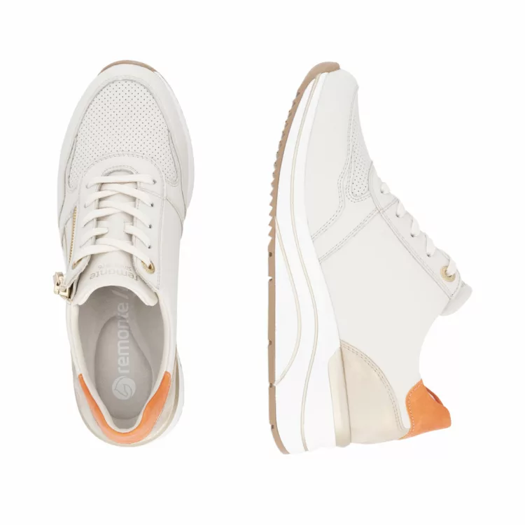 Baskets compensées beiges pour femme marque Remonte. Référence D0T10-80 Offwhite. Disponible chez Chauss'Family magasin de chaussures à Issoire.