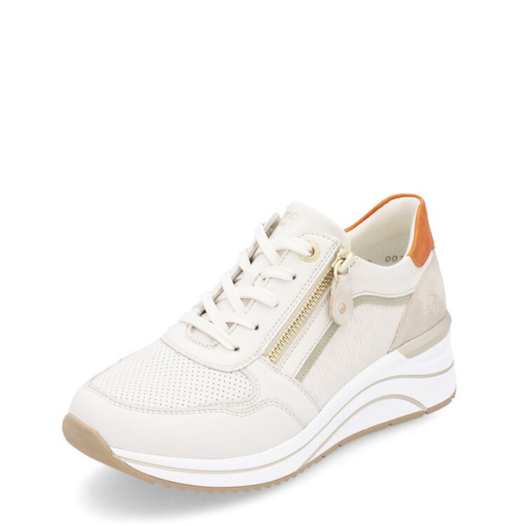 Baskets compensées beiges pour femme marque Remonte. Référence D0T10-80 Offwhite. Disponible chez Chauss'Family magasin de chaussures à Issoire.