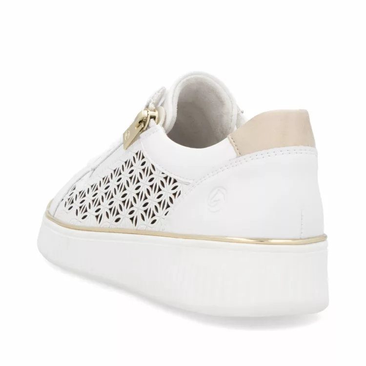 Baskets blanches pour femme de la marque Remonte. Référence D2E03-80 Weiss. Disponible chez Chauss'Family magasin de chaussures à Issoire.