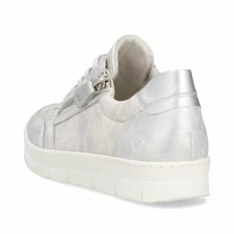 Baskets argentées souples pour femme de la marque Remonte. Référence D5831-90 Ice Weiss . Disponible chez Chauss'Family magasin de chaussures à Issoire.