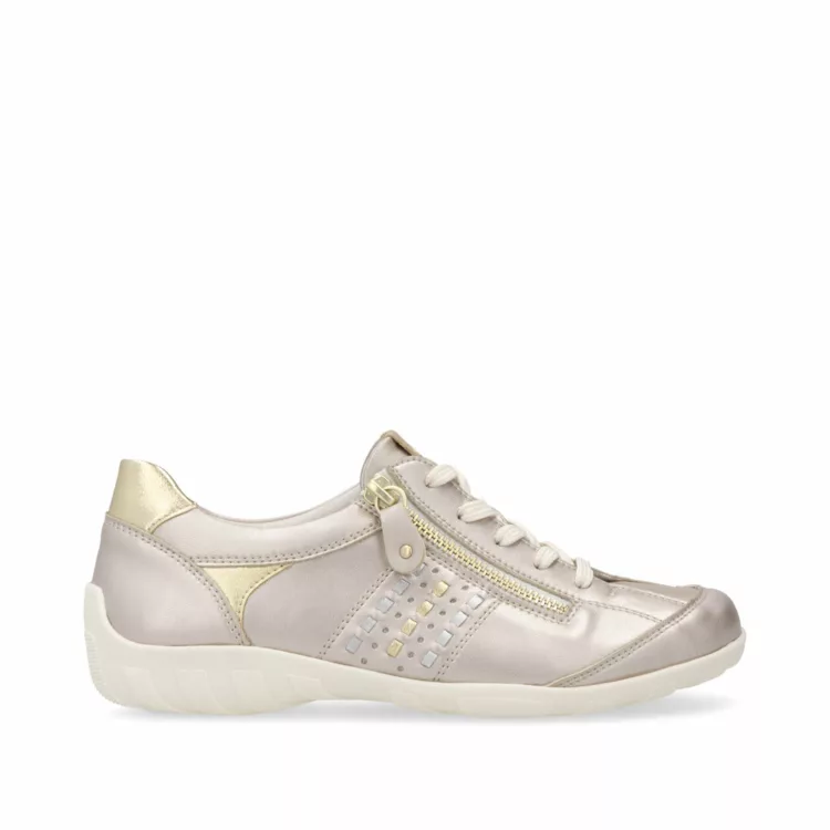 Baskets champagne pour femme de la marque Remonte. Référence R3404-90 Champagner. Disponible chez Chauss'Family magasin de chaussures à Issoire.