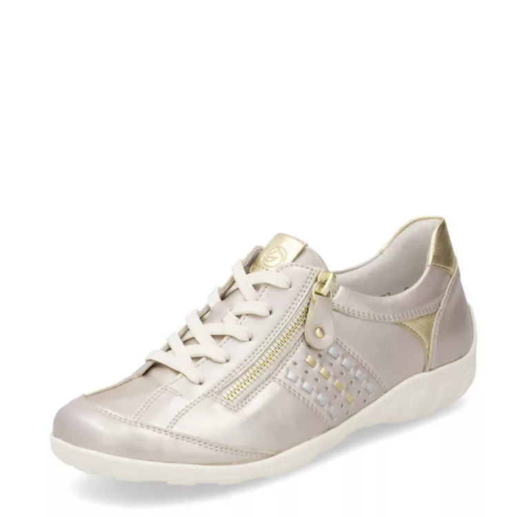 Baskets champagne pour femme de la marque Remonte. Référence R3404-90 Champagner. Disponible chez Chauss'Family magasin de chaussures à Issoire.