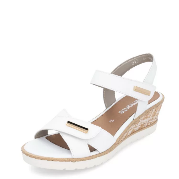 Sandales élastiquées compensées pour femme de la marque Remonte. Référence : R6266-80 Blanc . Disponible chez Chauss'Family magasin de chaussures à Issoire.