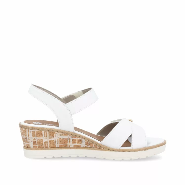 Sandales élastiquées compensées pour femme de la marque Remonte. Référence : R6266-80 Blanc . Disponible chez Chauss'Family magasin de chaussures à Issoire.