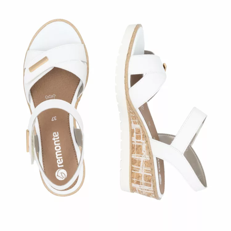 Sandales élastiquées compensées pour femme de la marque Remonte. Référence : R6266-80 Blanc . Disponible chez Chauss'Family magasin de chaussures à Issoire.